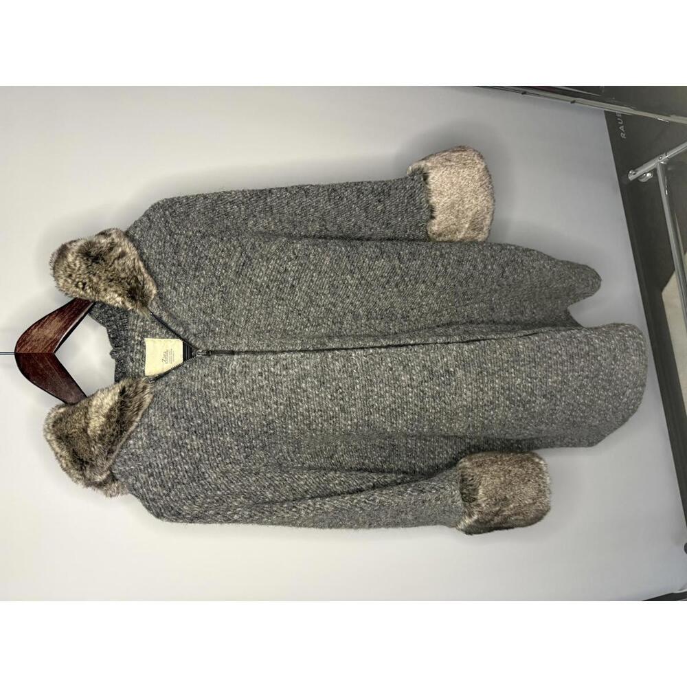 Zara Hooded Wool Blend Coat with Faux Fur Trim